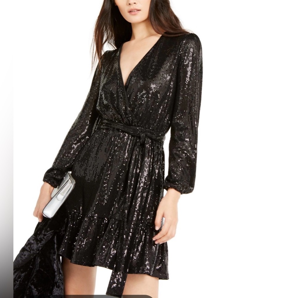 Michael Kors Black Sequin Long Sleeve Dress